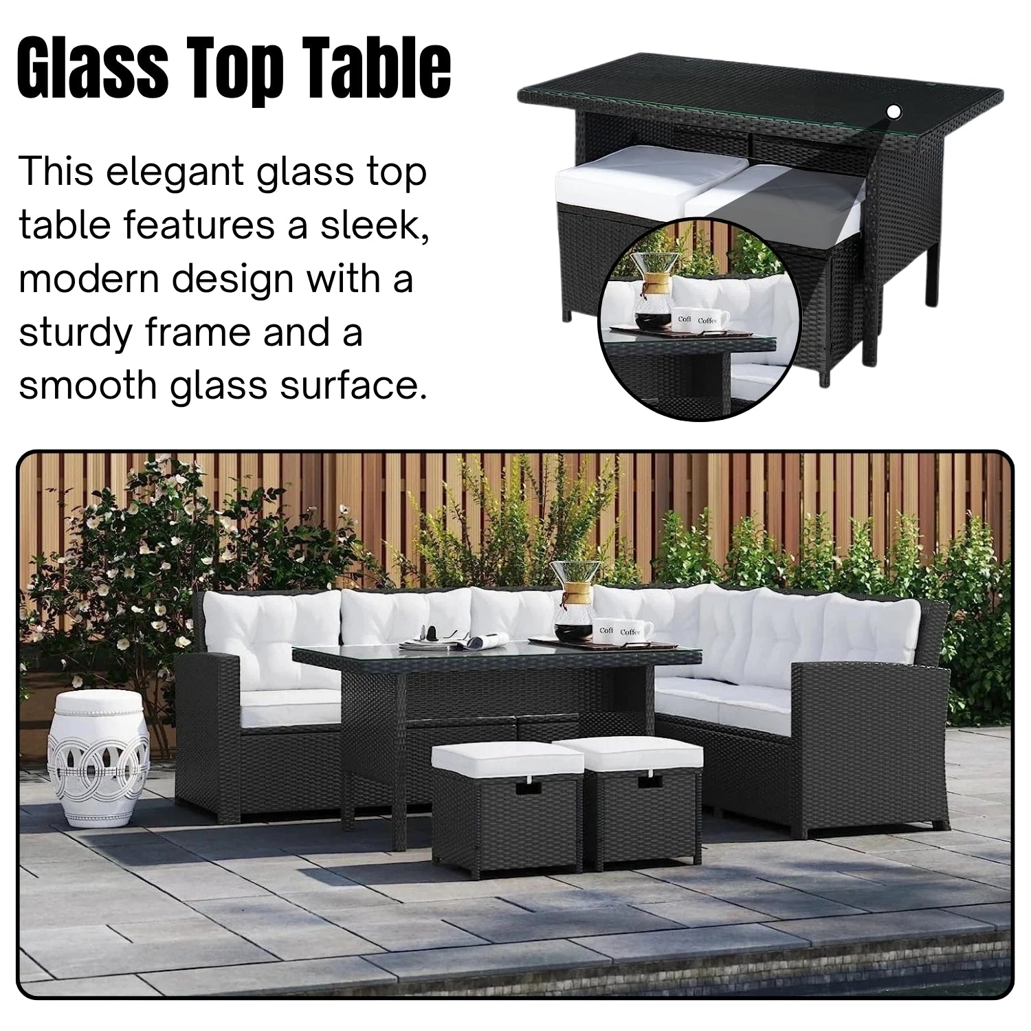 5-Piece Wicker Patio Conversation Set (Black/White)