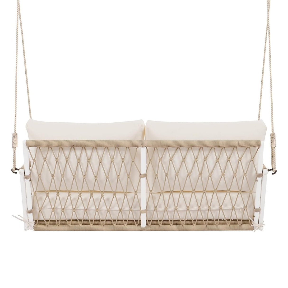 Outdoor Rope Swing 2-Person Hanging Chair, Weatherproof Porch Swing