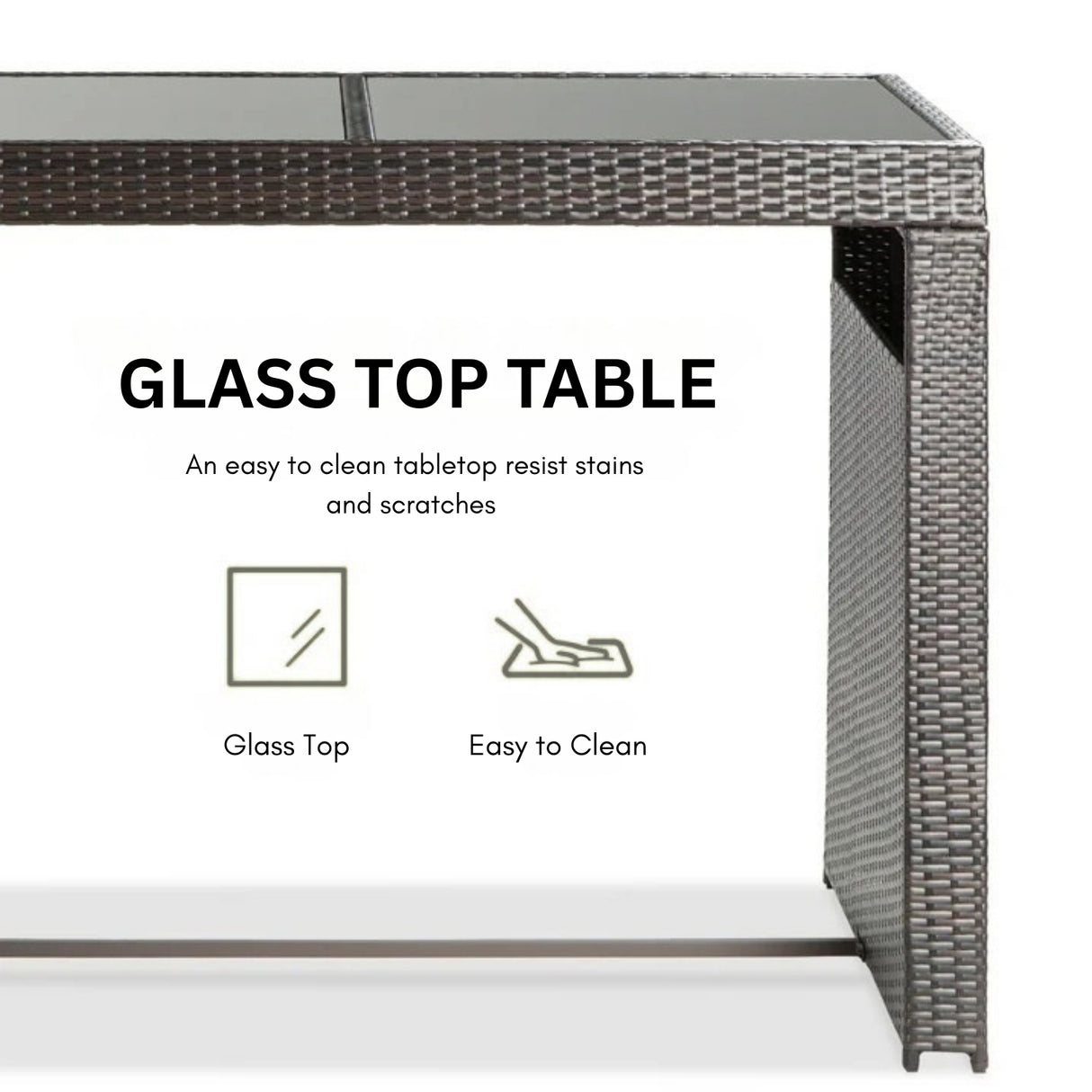 7-Piece Outdoor Rattan Wicker Bar Set with Glass Top Table