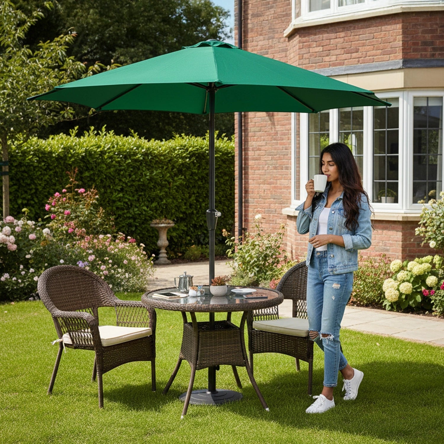 9ft Green Color Outdoor Patio Umbrella with Centre Pole