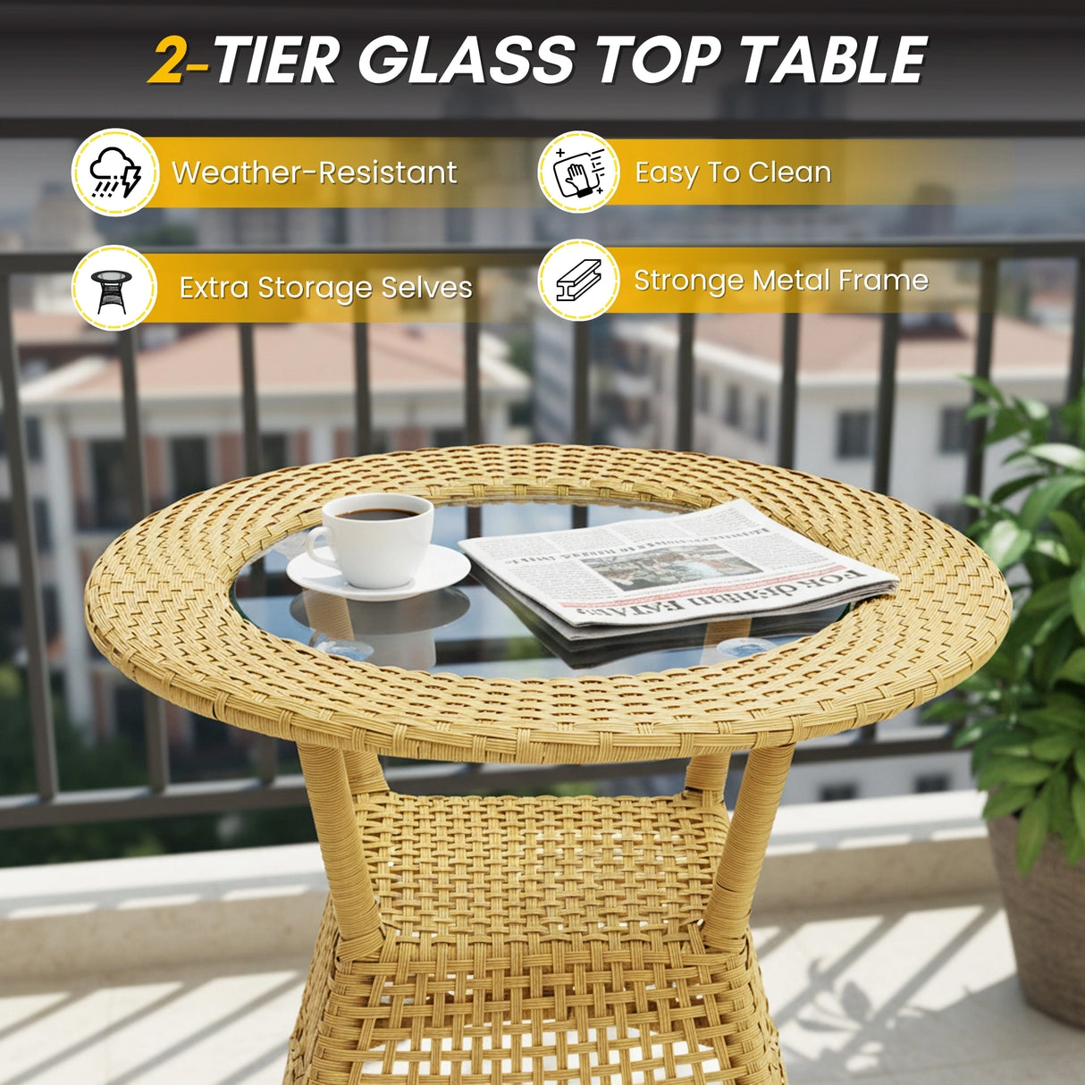 3-Piece Outdoor Rattan Wicker Patio Bistro Set