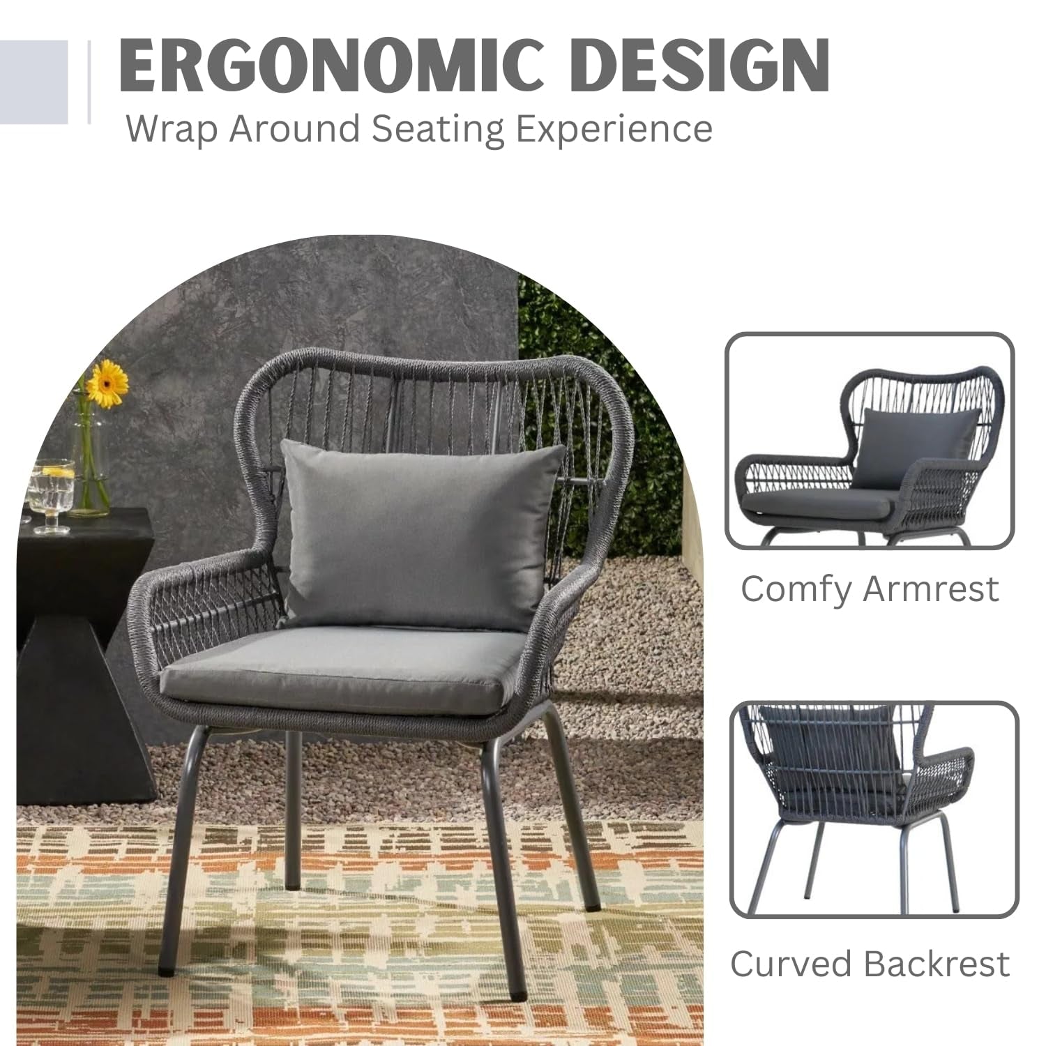 Outdoor Patio Garden 3 Piece All Weather Resistant Furniture Set