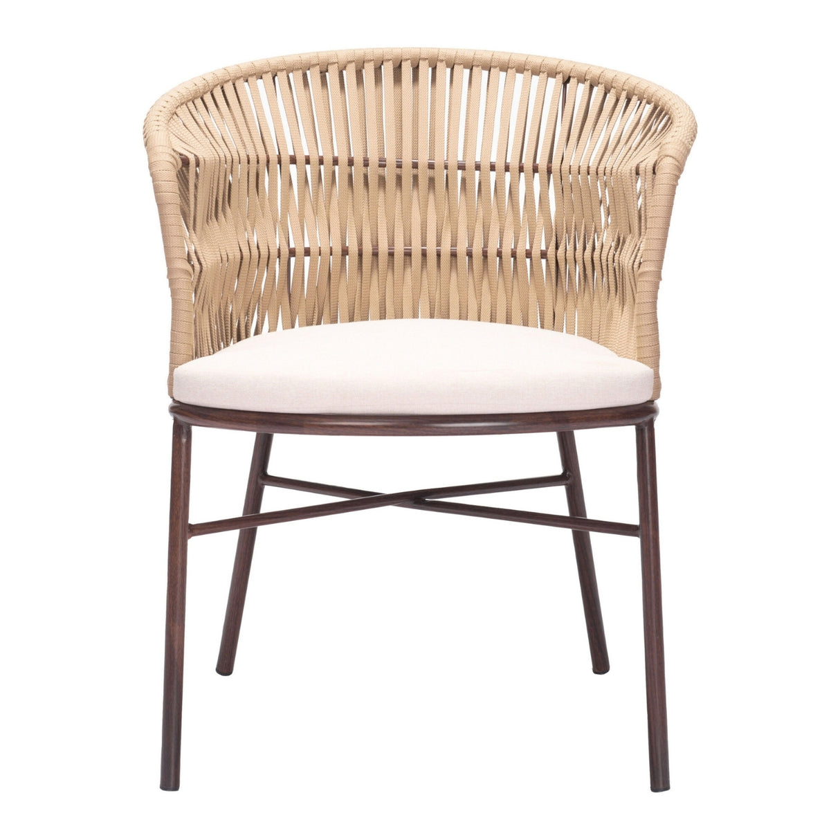 Outdoor Rope Dining Chair with Cushion (Beige & White)