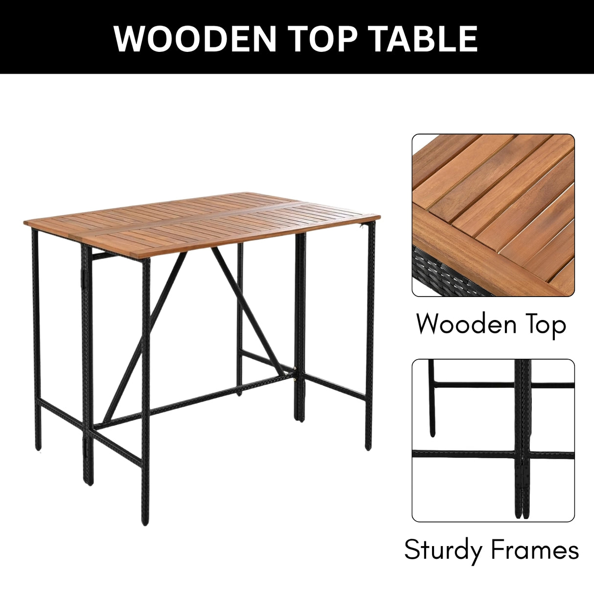 5-Piece Outdoor Rattan Wicker Bar Set with Wooden Top Table