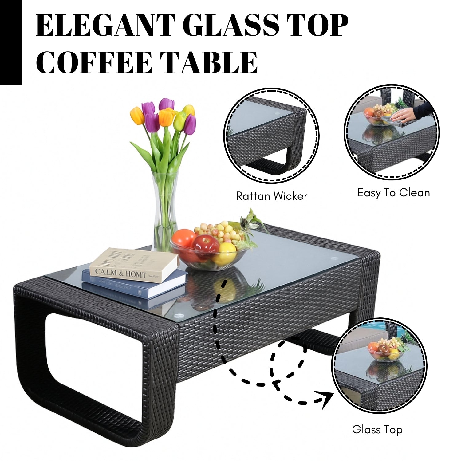 4-Piece Outdoor Rattan Wicker Patio Sofa Set & Glass Top Table