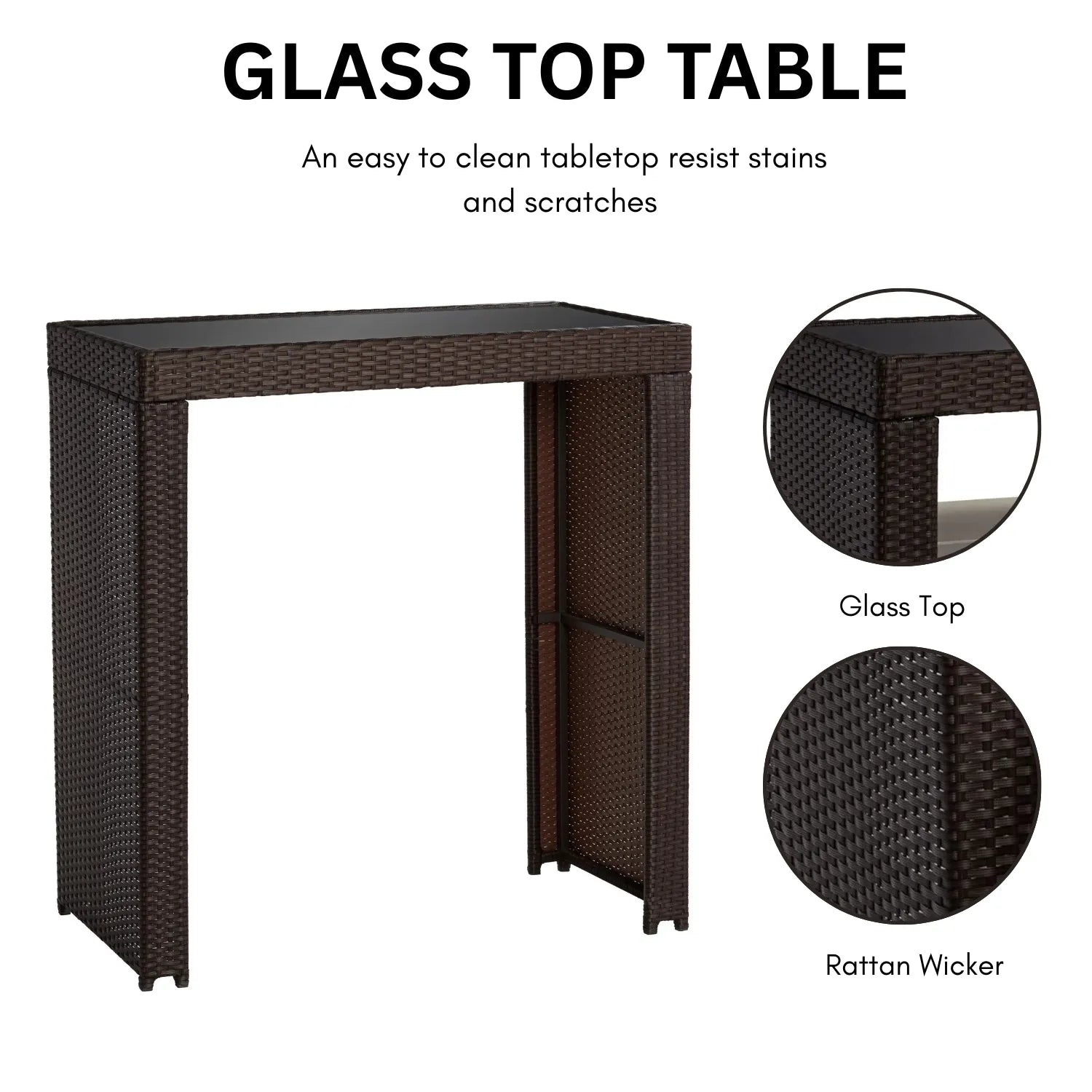 5-Piece Outdoor Rattan Wicker Bar Set with Glass Top Table