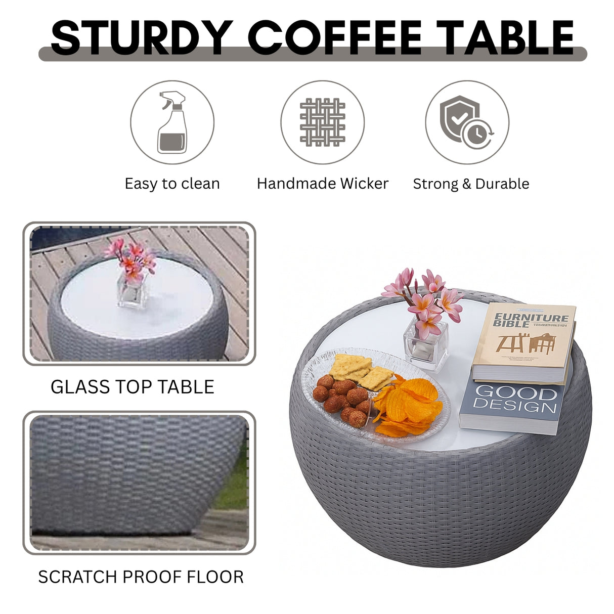 Outdoor Rattan Wicker 3-Piece Conversation Set