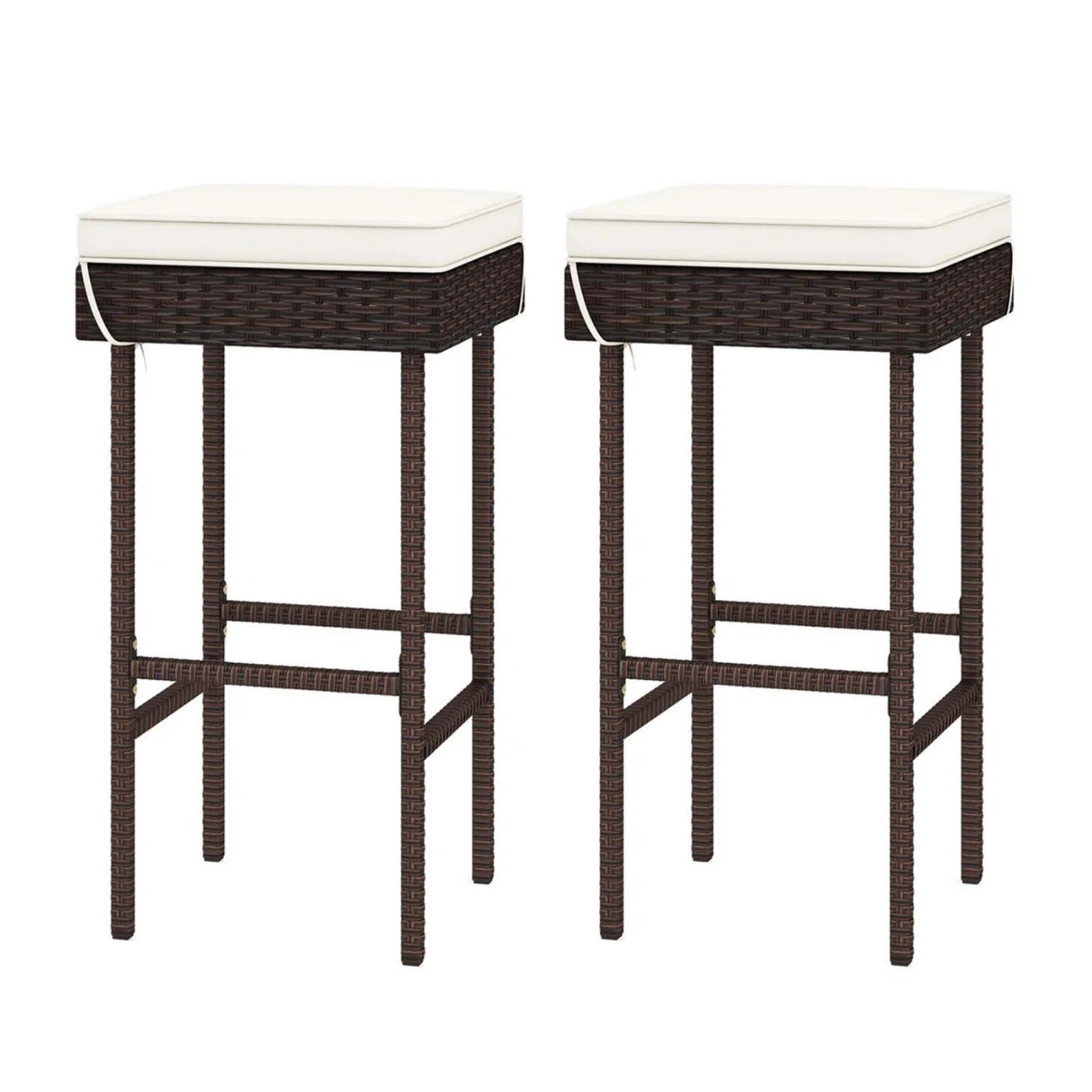 2-Piece Rattan Wicker Patio Bar Stools
