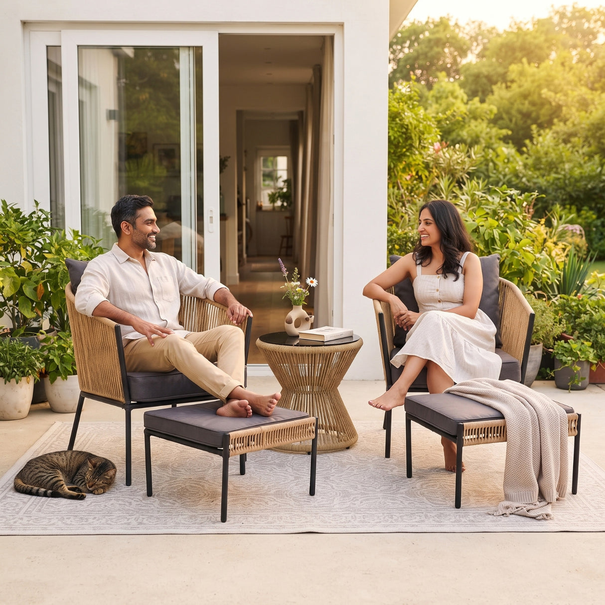 Outdoor 5 Piece Rope Patio Sofa Set (Beige & Dark Grey)