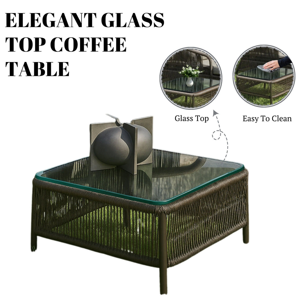 Outdoor Rope 2 Seater Patio Daybed With Side Table & Ottoman