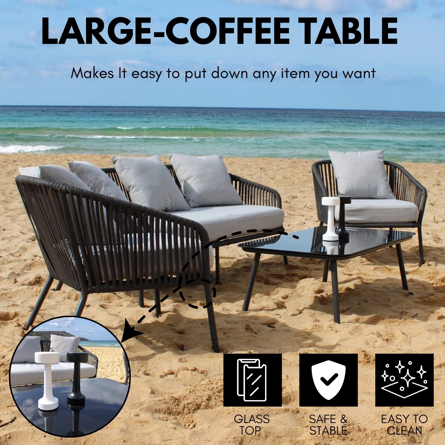 4-Piece Outdoor Rope Patio Sofa Set (Black & Grey)