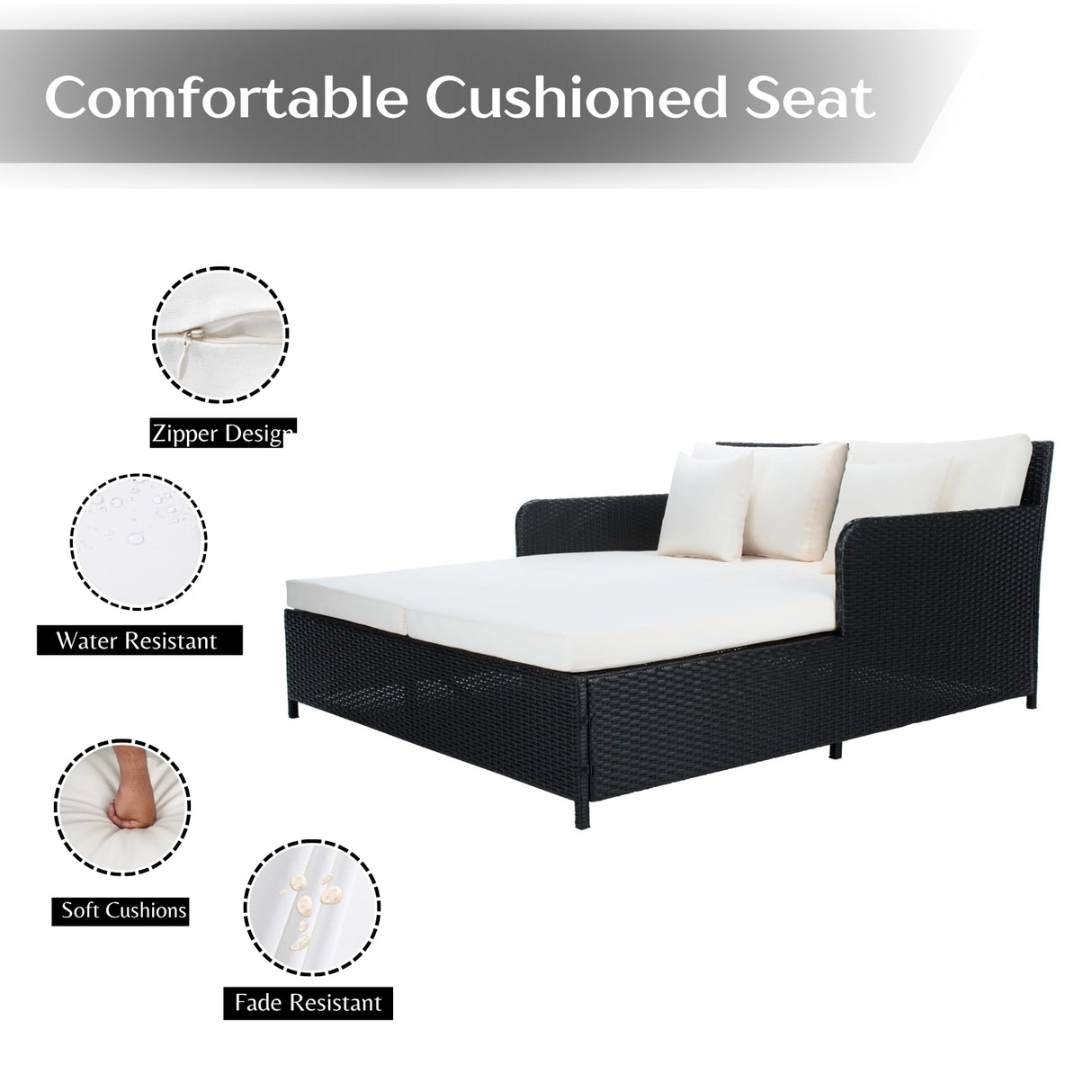 Outdoor Patio Double Seater Daybed For Garden, Poolside