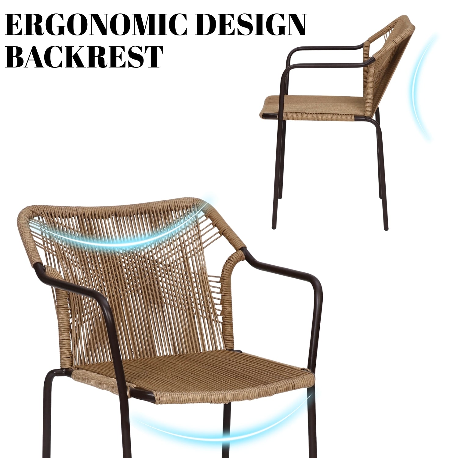 3-Piece Outdoor Beige Rope Patio Set