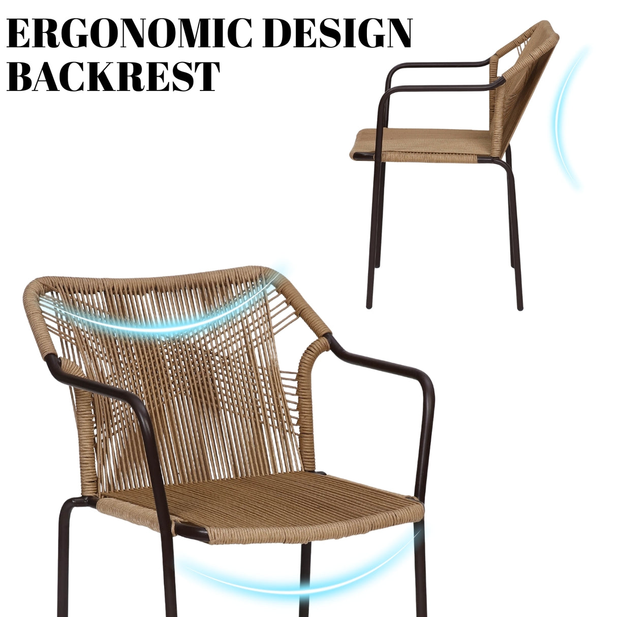 3-Piece Outdoor Beige Rope Patio Set