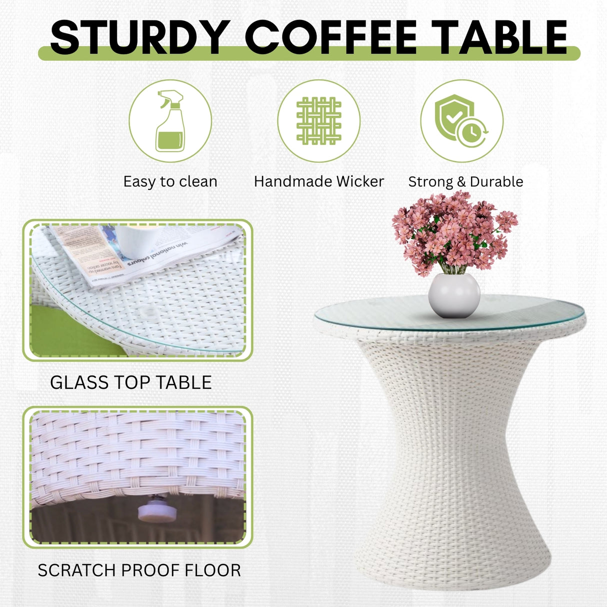 Outdoor Rattan Wicker 3-Piece Conversation Set