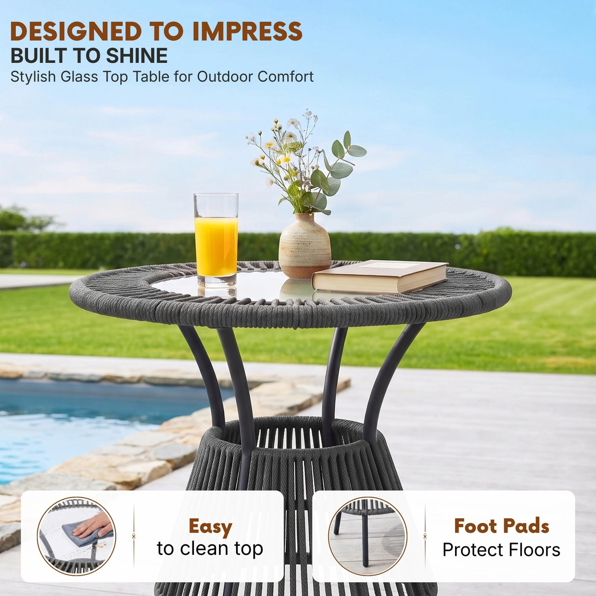 Outdoor Rope 3 Piece Patio Bistro Set (Grey & Dark Grey)