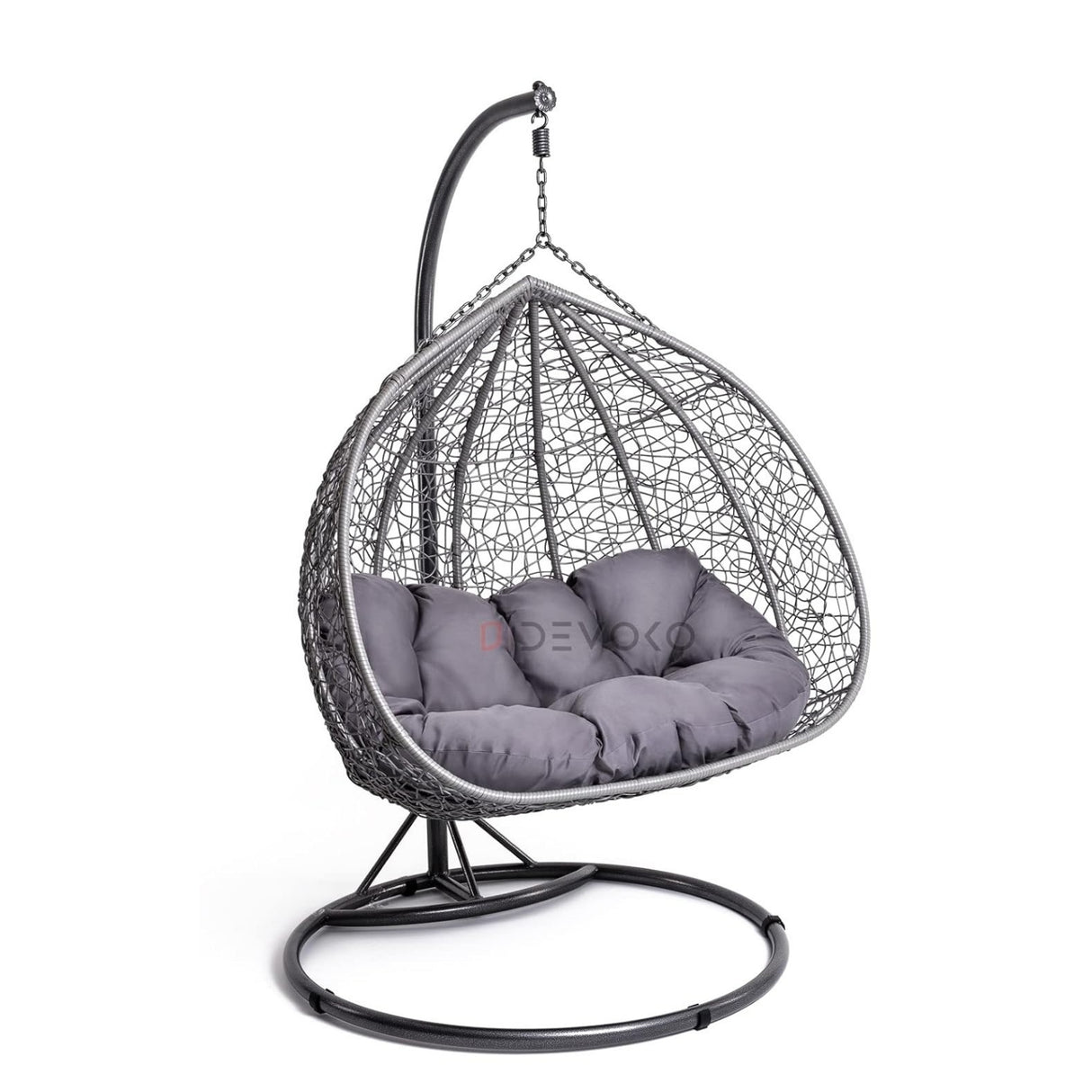 Double Seater Rattan & Wicker Swing (Grey)