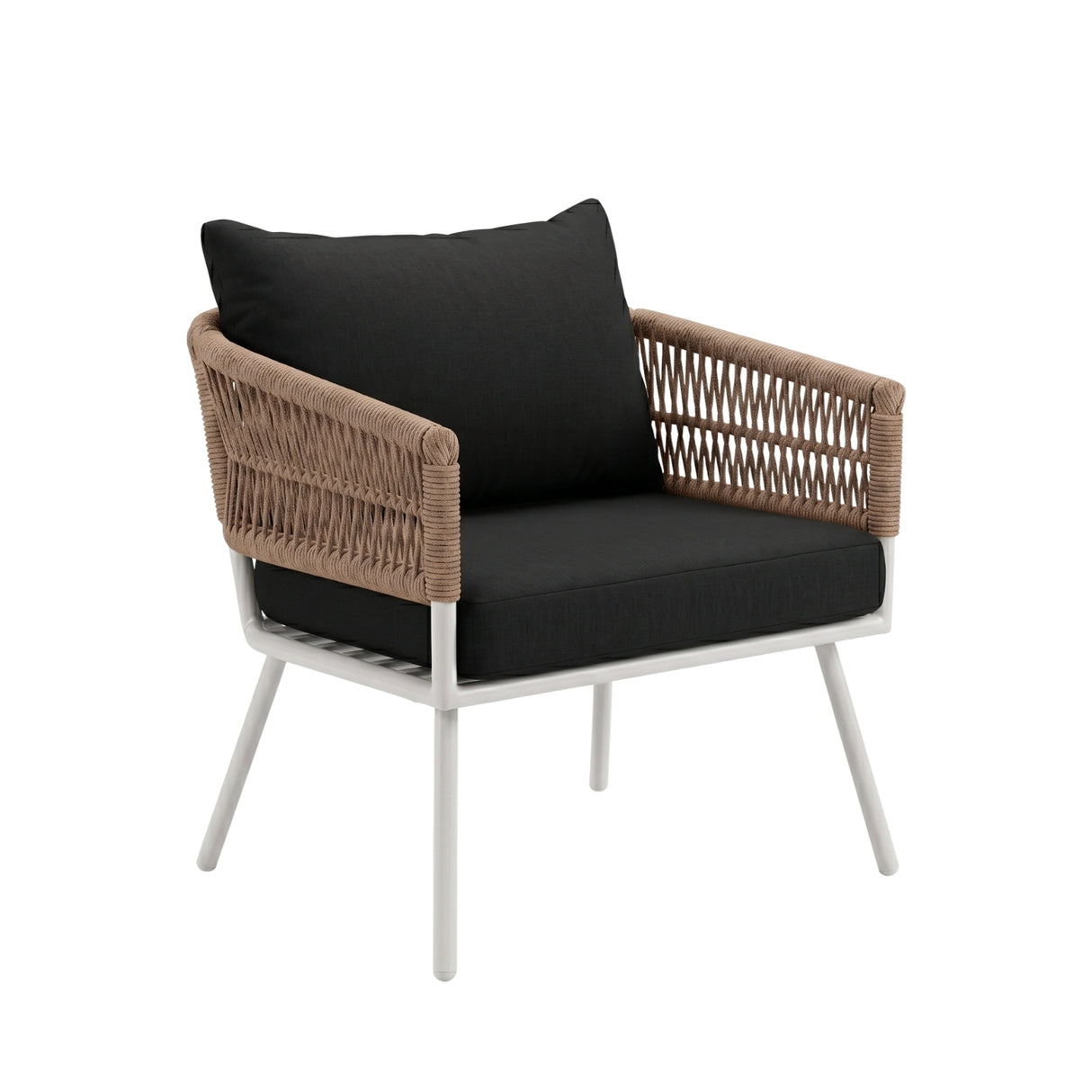 Outdoor Rope Sofa Set with Wooden Top Center Table (Beige & Black)