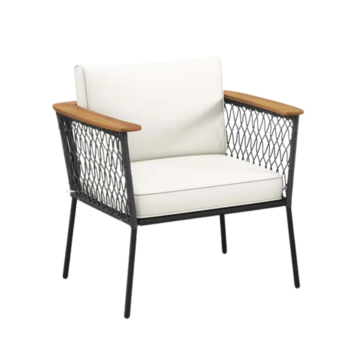 Modern Outdoor Wicker Patio Chair Set with 2-Tier Wooden Top Table