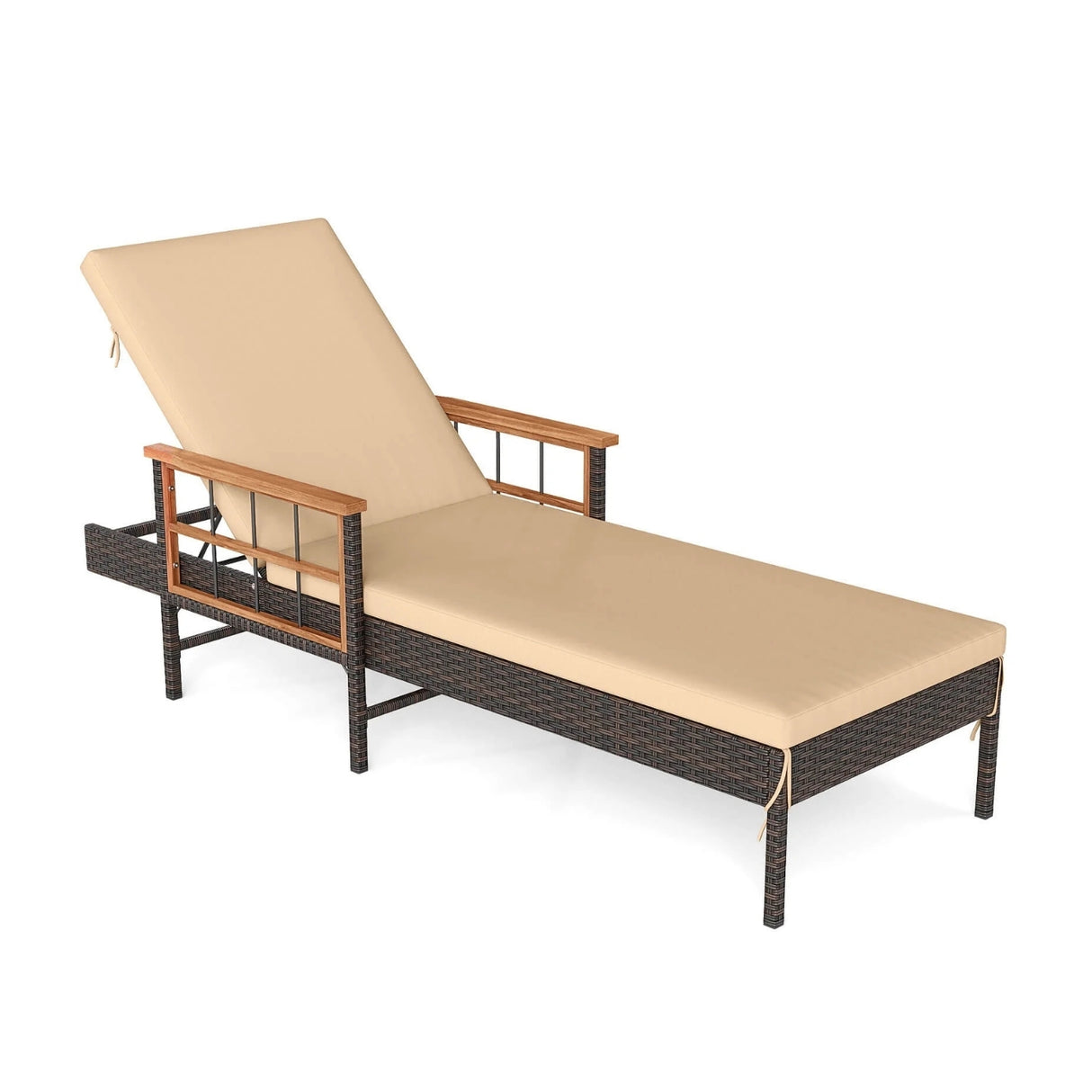 Outdoor Rattan Wicker Lounger Set with Sheesham Wood Top Table