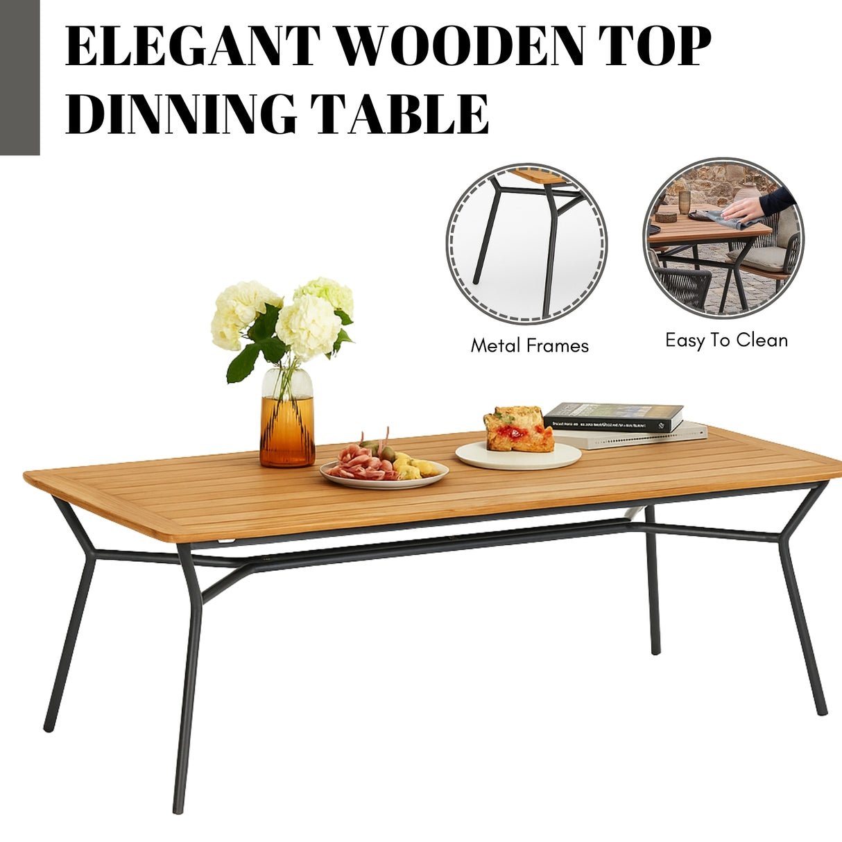 7-Piece Outdoor Patio Dining Set With Wooden Tabletop