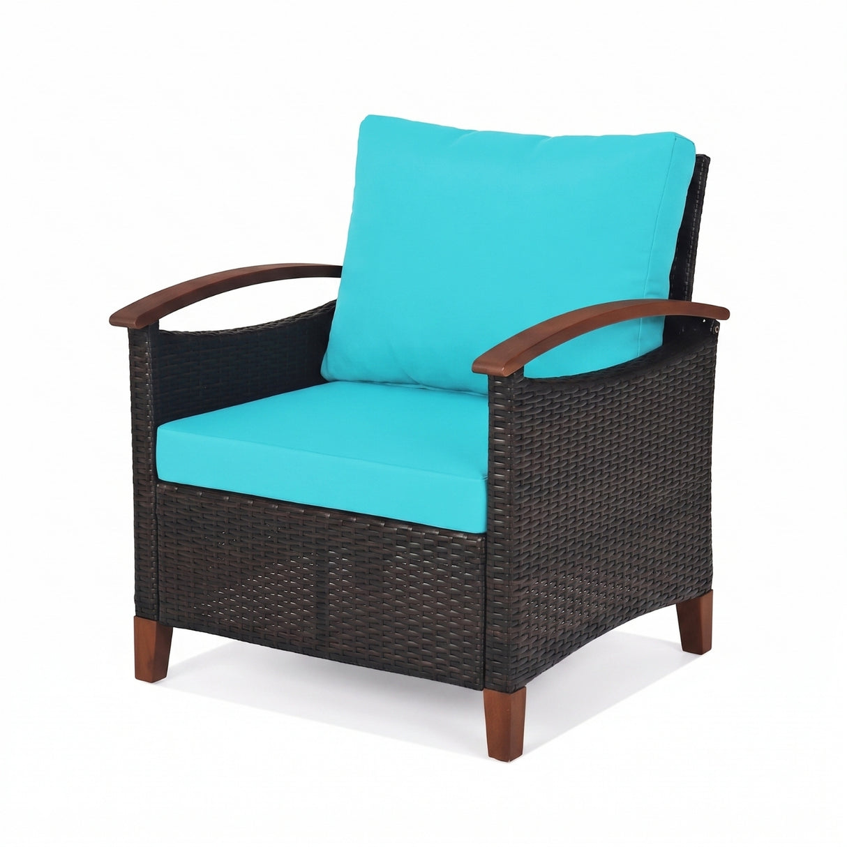 3-Piece Outdoor Wicker Patio Conversation Set (Dark Brown & Sky-Blue)