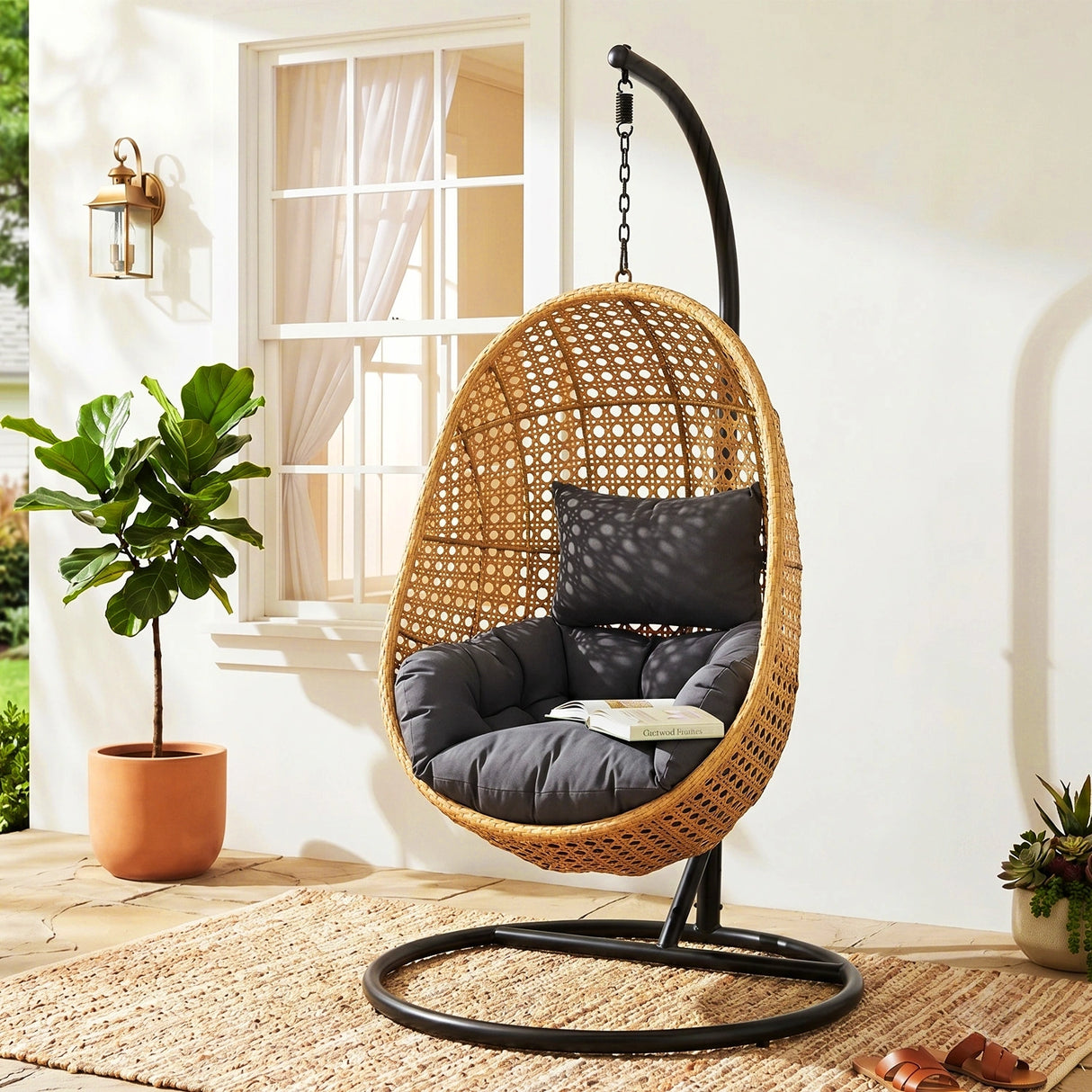 Hanging Egg Swing Chair (Beige and Dark Grey)