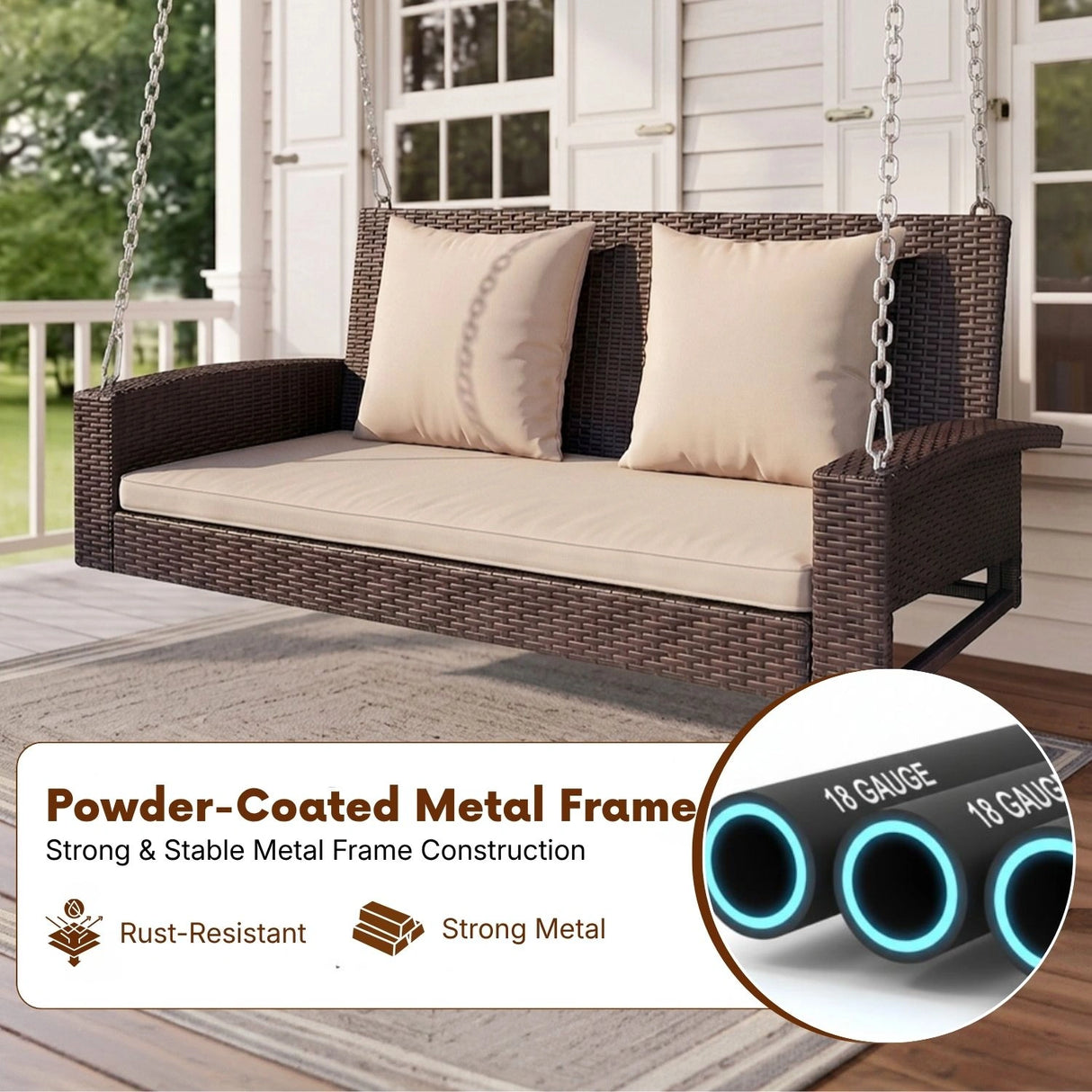 Dark Brown Rattan Wicker Two Seater Sofa Swing