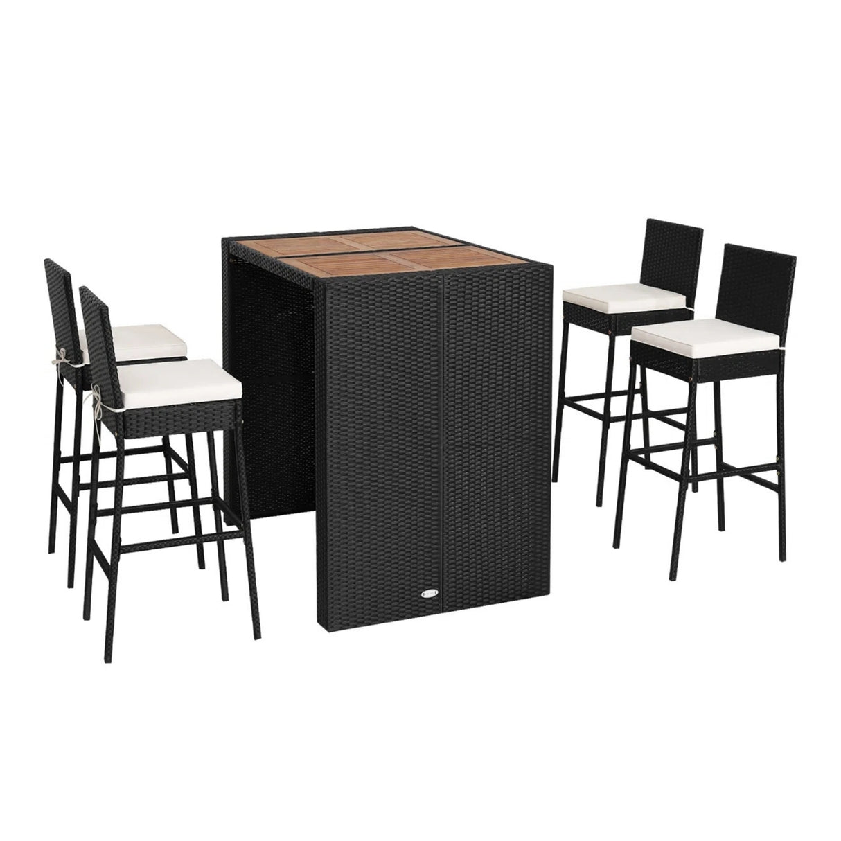 5-Piece Outdoor Rattan Wicker Bar Set with Wooden Top Table