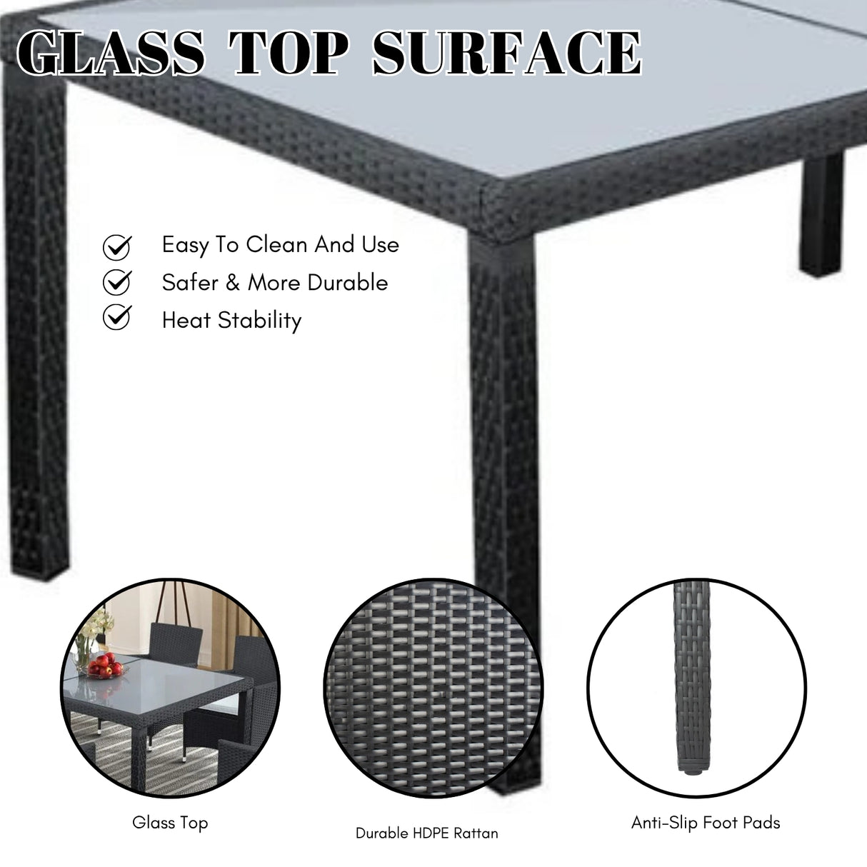 7-Piece Outdoor Rattan Wicker Dinning Table Set