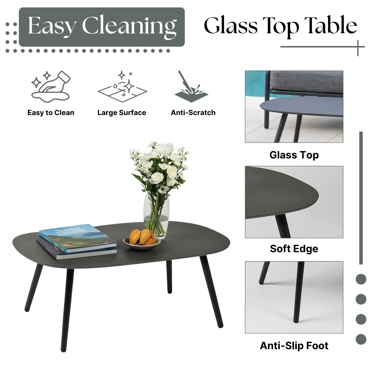 Outdoor Rope 4-Piece Patio Sofa Set with Glass Top Table (Grey)