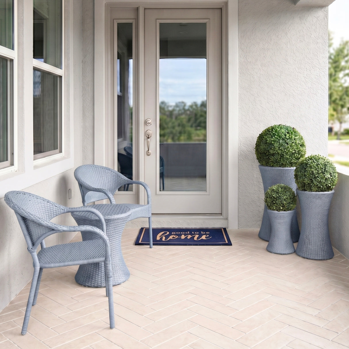 Outdoor Hourglass Design Set of 3 Wicker Planters (Silver Grey)