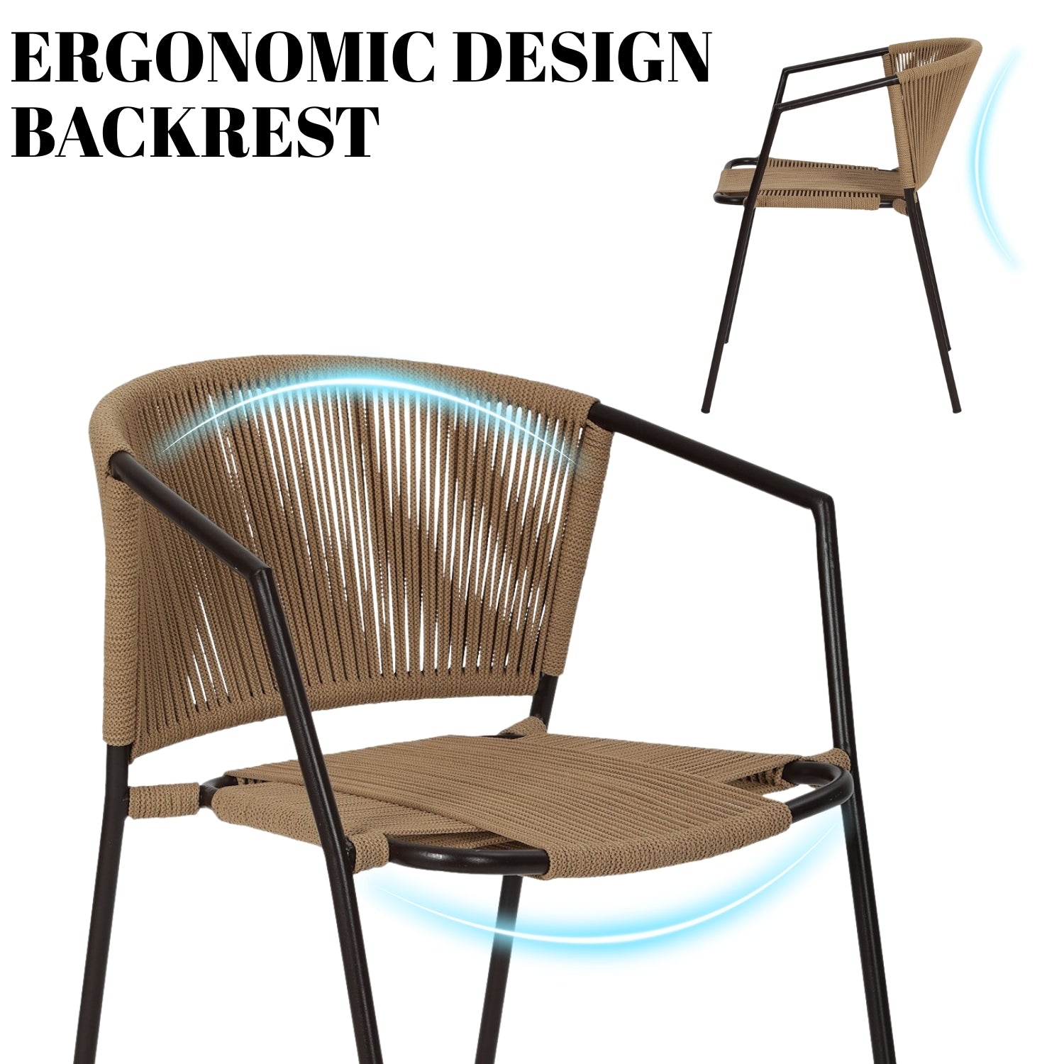 Outdoor Rope 3-Piece Patio Chairs Set (Beige)