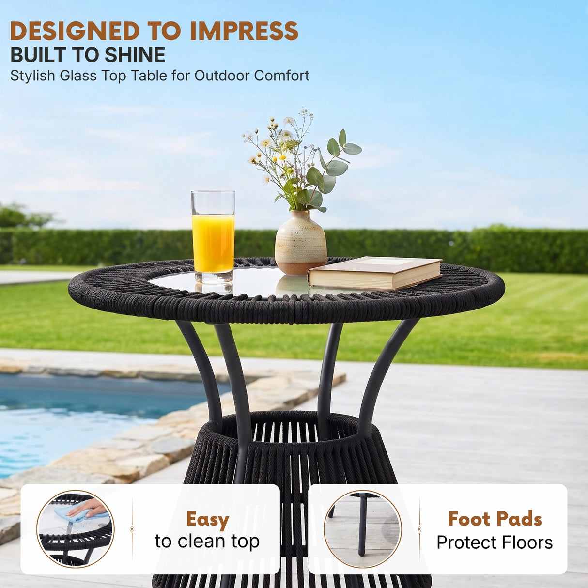 Outdoor 4-Seater Patio Rope Conversation Set (Black & Off-White)