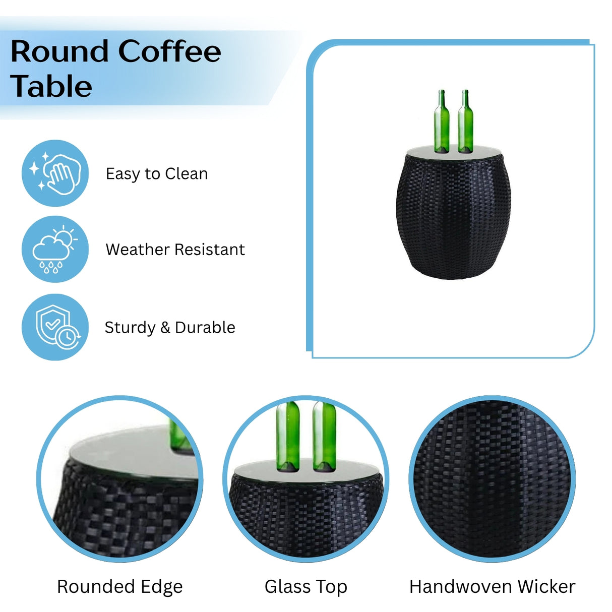 Outdoor Rattan Wicker Daybed with Glass Top Table