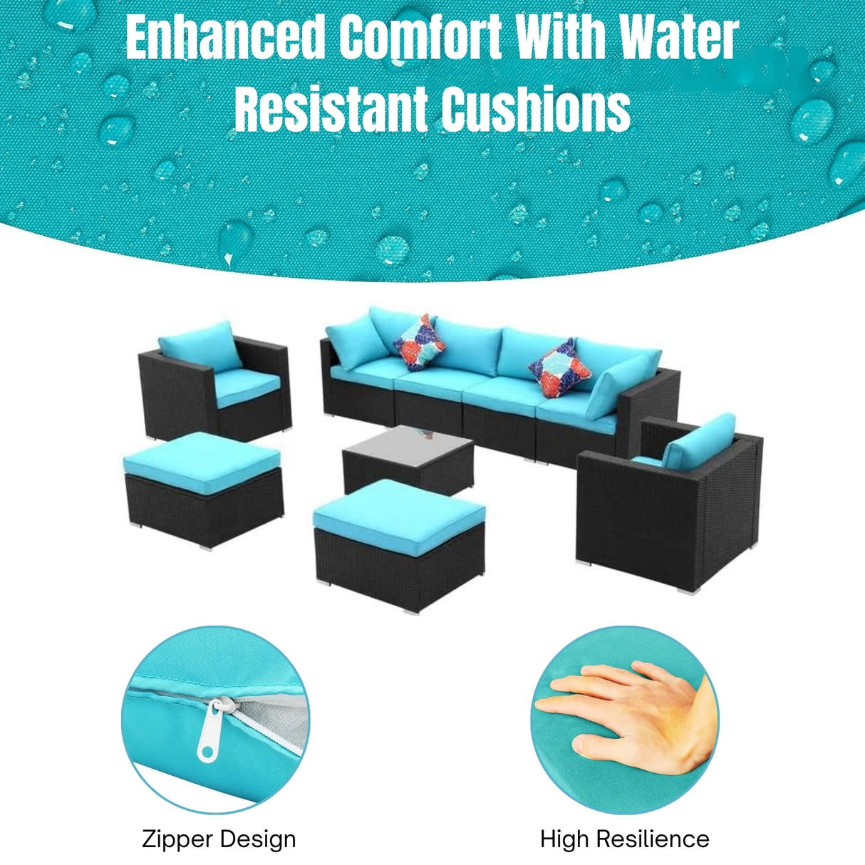 6-Piece Outdoor Conversation Set (Black & Sky-Blue)