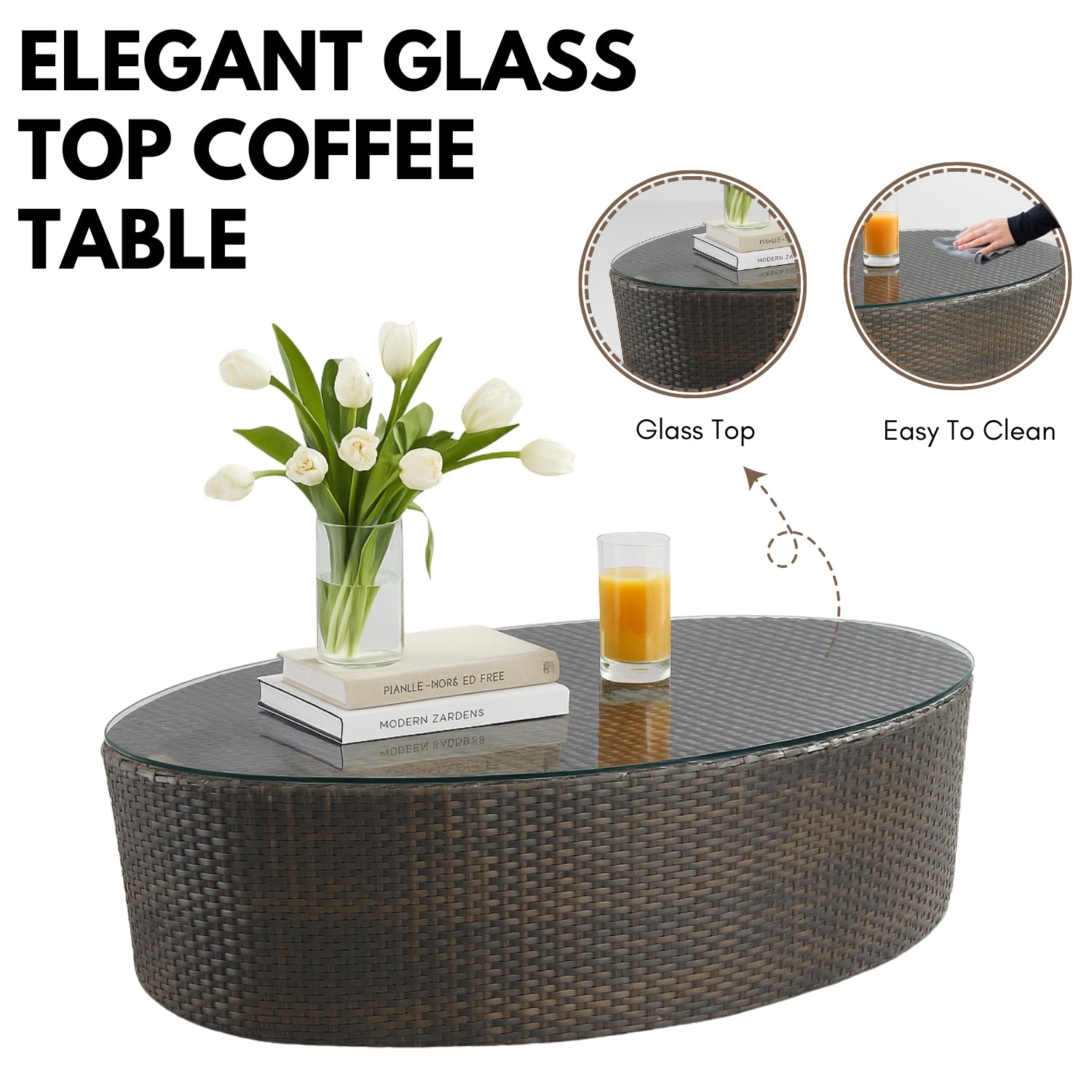 5-Piece Outdoor Wicker Sofa Set With Glass Top Tables