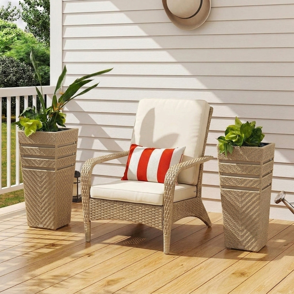 Outdoor Tall Square Rattan Planter Set of 2 (Beige)