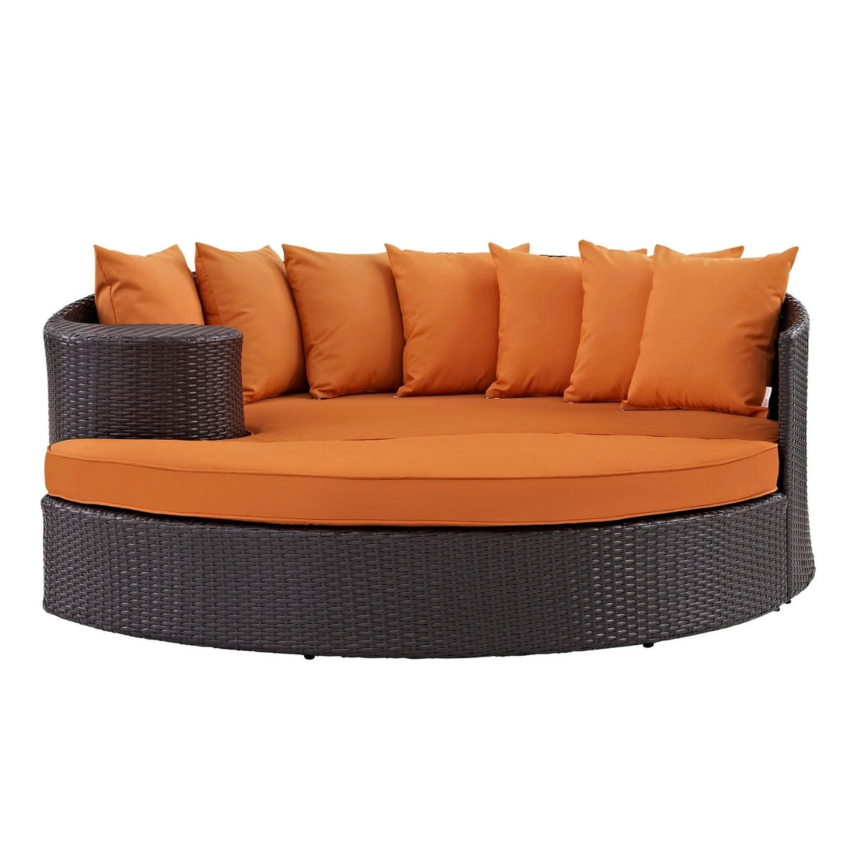 Outdoor Rattan Wicker Daybed (Dark Brown & Orange)