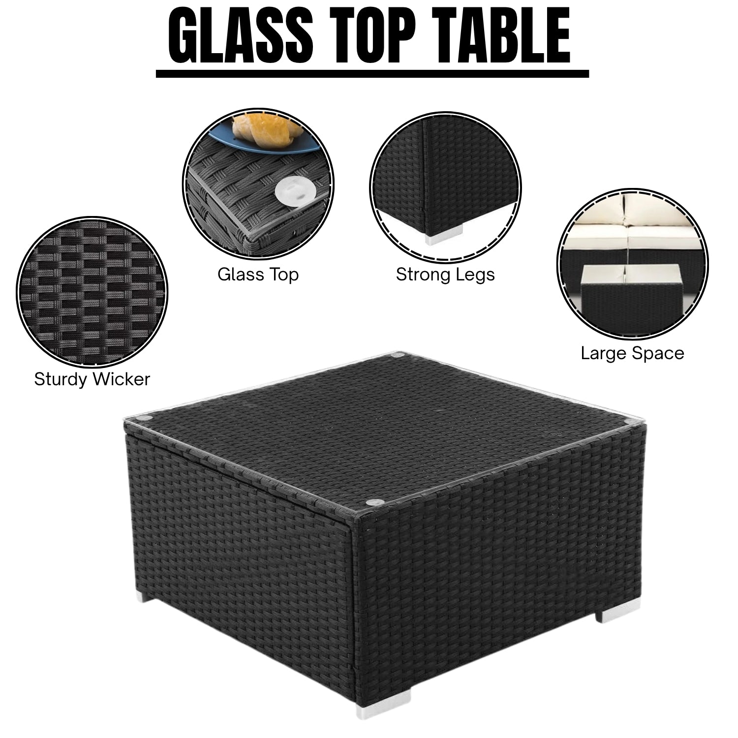 6-Piece Outdoor Wicker Sofa Set (Black/Cream)