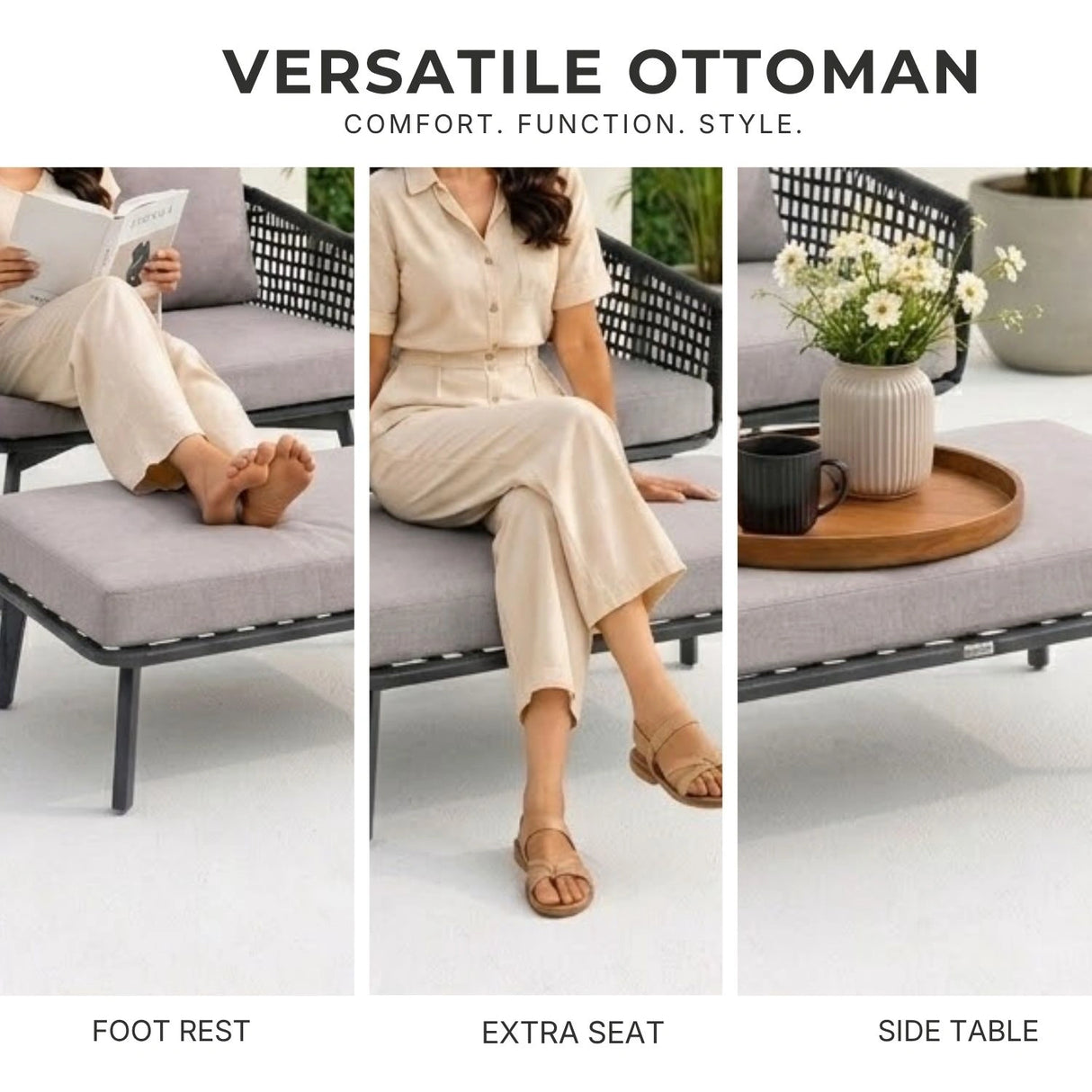 2-Piece Outdoor Rope Loveseat Sofa With Ottoman