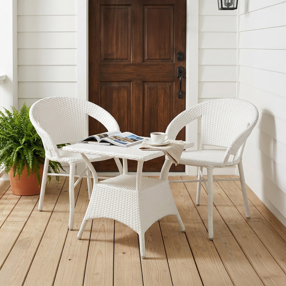 Outdoor Wicker 3 Piece Patio Bistro Set (White)