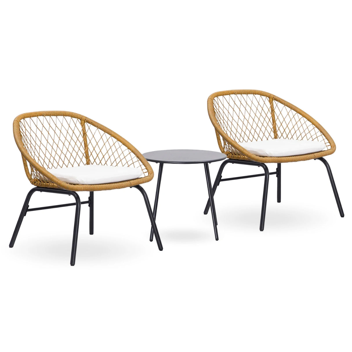 Outdoor Wicker 3-Piece Patio Set (Beige & White)