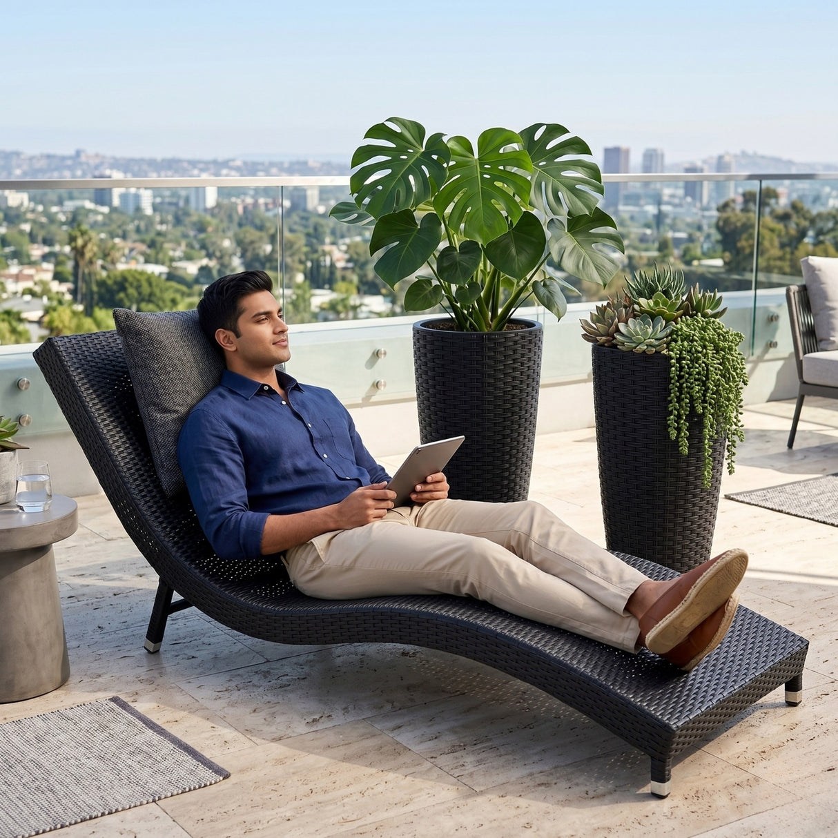 2-Piece Outdoor Wicker Planter Set (Black)