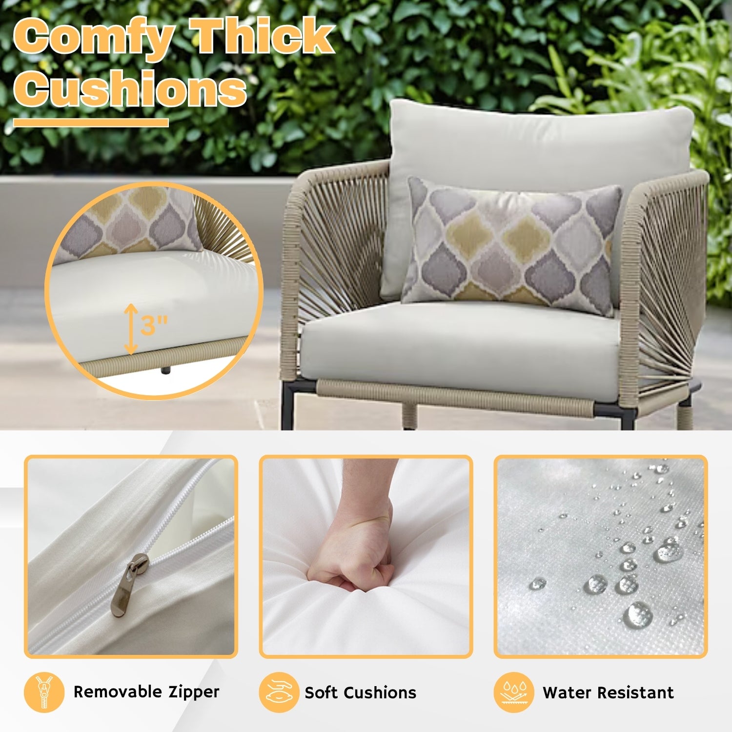 3 Piece Garden Outdoor Rope Patio Set