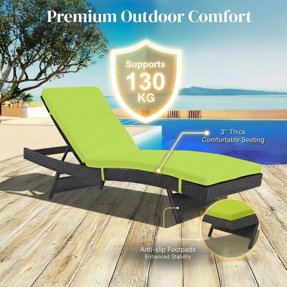 Outdoor Rattan Wicker Chaise Lounger For Poolside
