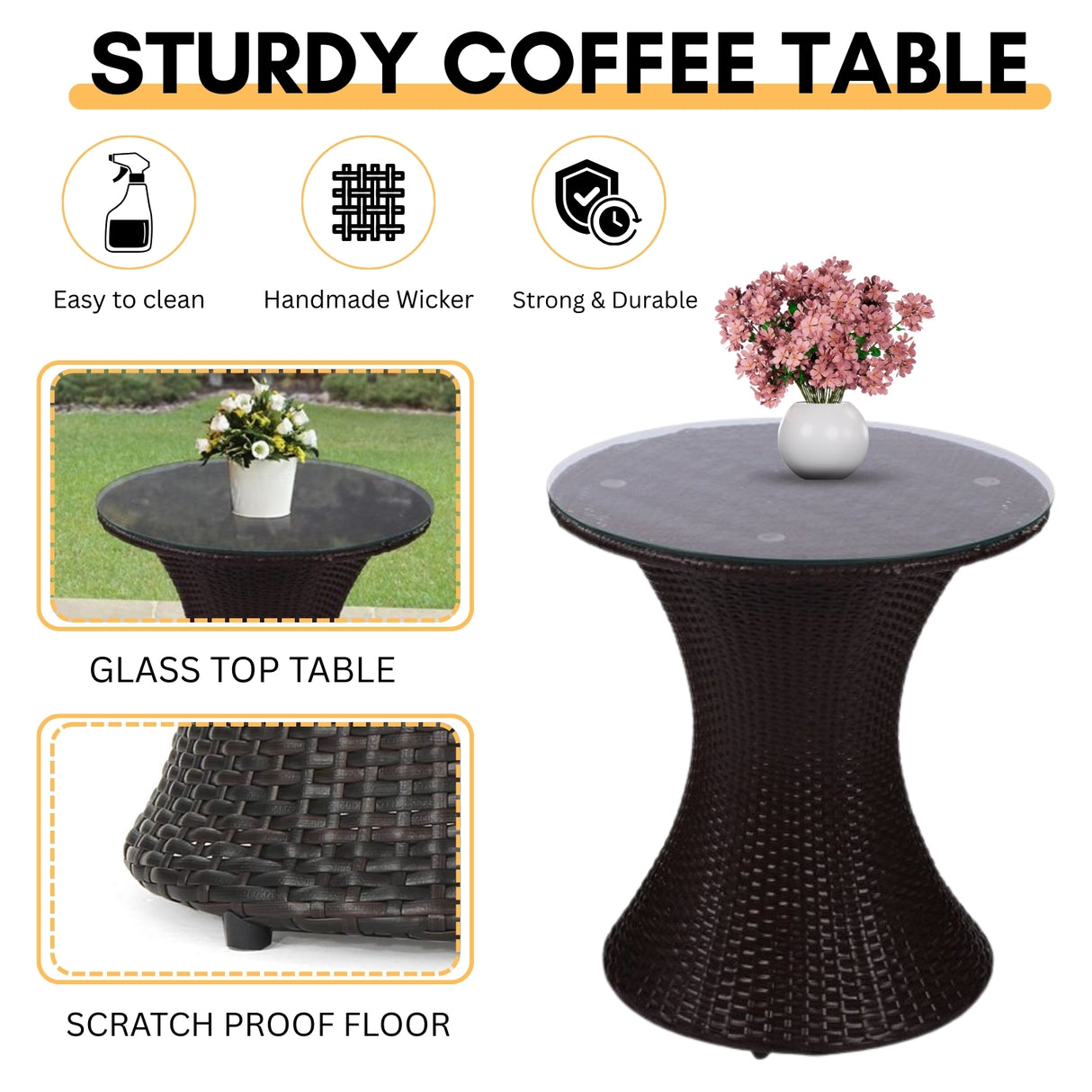 Outdoor Rattan Wicker 3-Piece Conversation Set