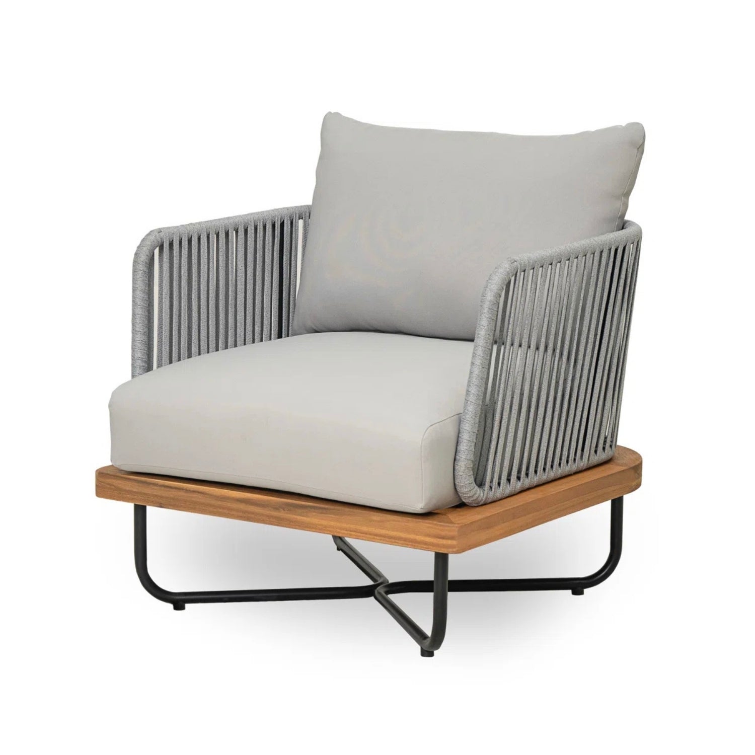 Outdoor 4-Piece Rope Woven Conversation Sofa Set with Wooden Top Table