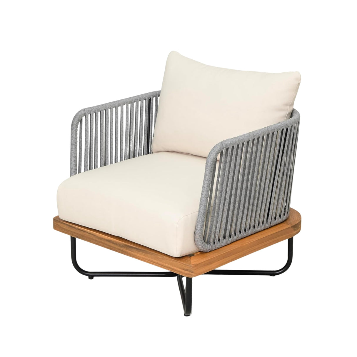 Outdoor 6-Piece Rope Woven Conversation Sofa Set with Wooden Top Table