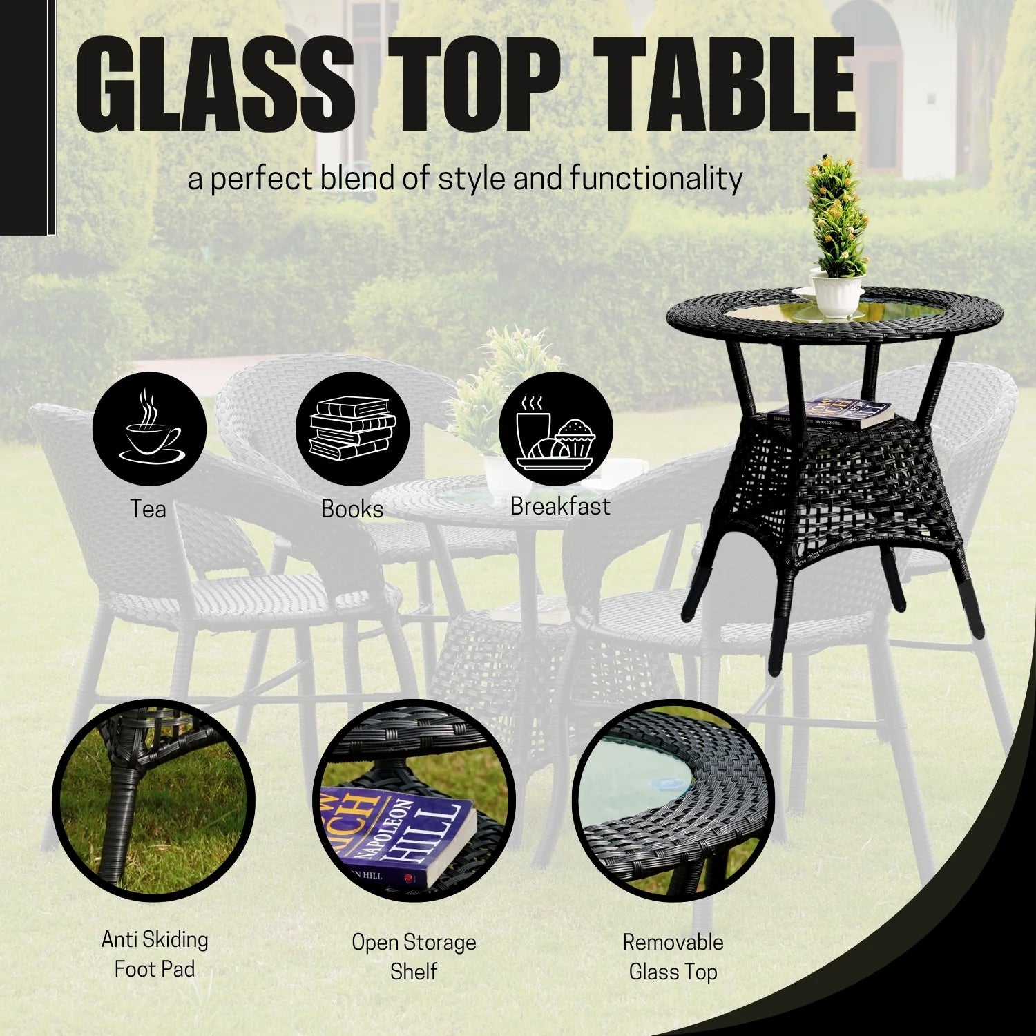 3-Piece Outdoor Rattan Wicker Patio Bistro Set